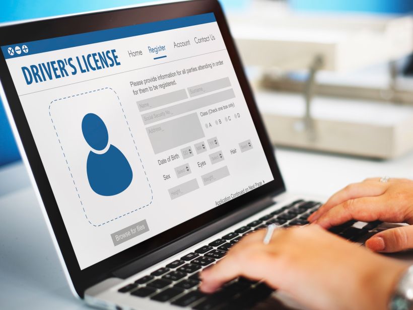 International driver's license card identification data information concept.