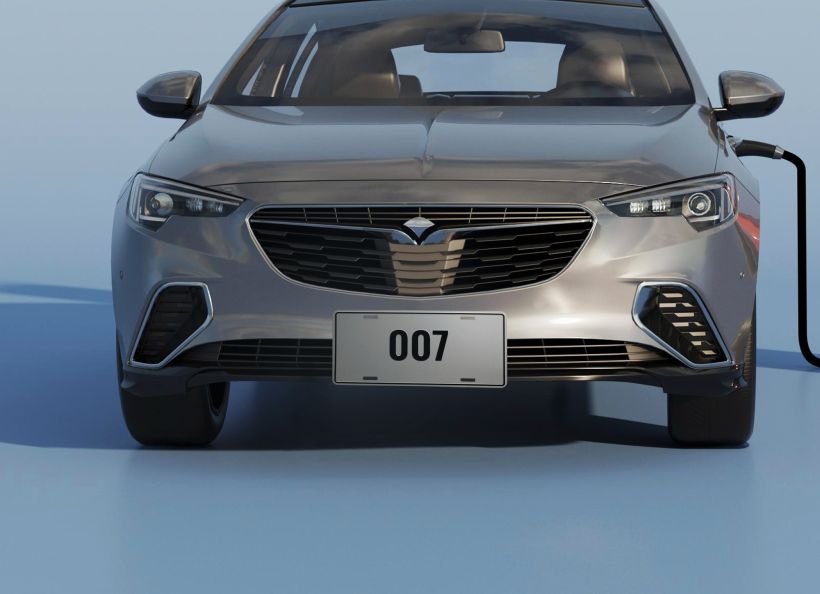 License plate on vehicle.