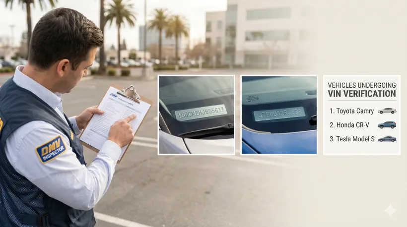 List of vehicles undergoing VIN verification by DMV inspector