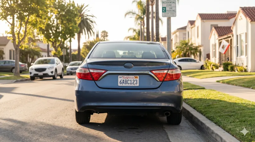 A parked car on a residential California street
