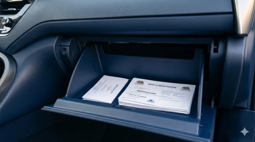 The documents inside a car's glove compartment